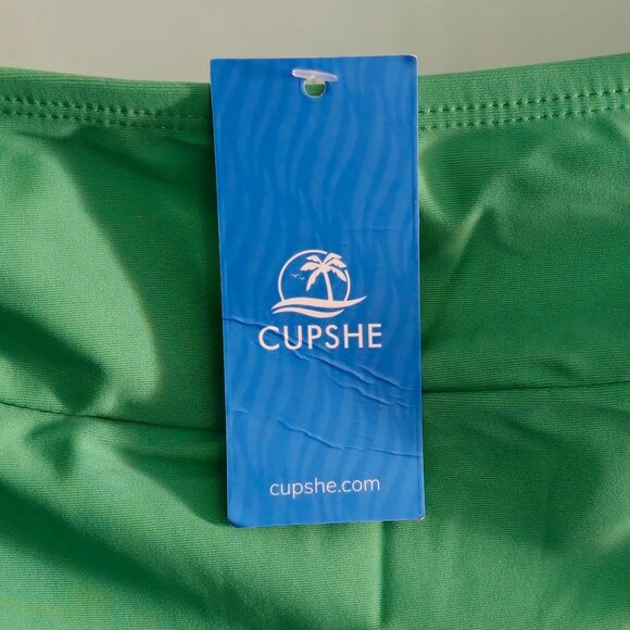 Cupshe Green Halter Neck Ruched One-Piece Slimming Swimsuit Medium Fully Lined - Picture 3 of 9